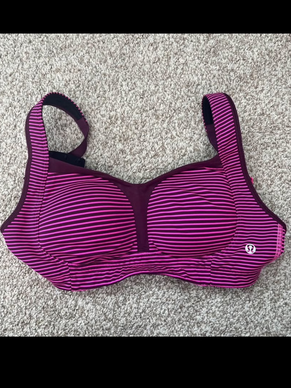 Vintage Lululemon Raspberry Glo Stripe Ta Ta Tamer Sports Bra Size 32DD